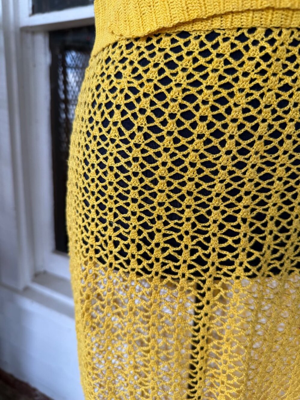 Vintage 1930s Mustard Yellow Cotton Crochet Tea Dress With Belt Size S - Picture 14 of 16
